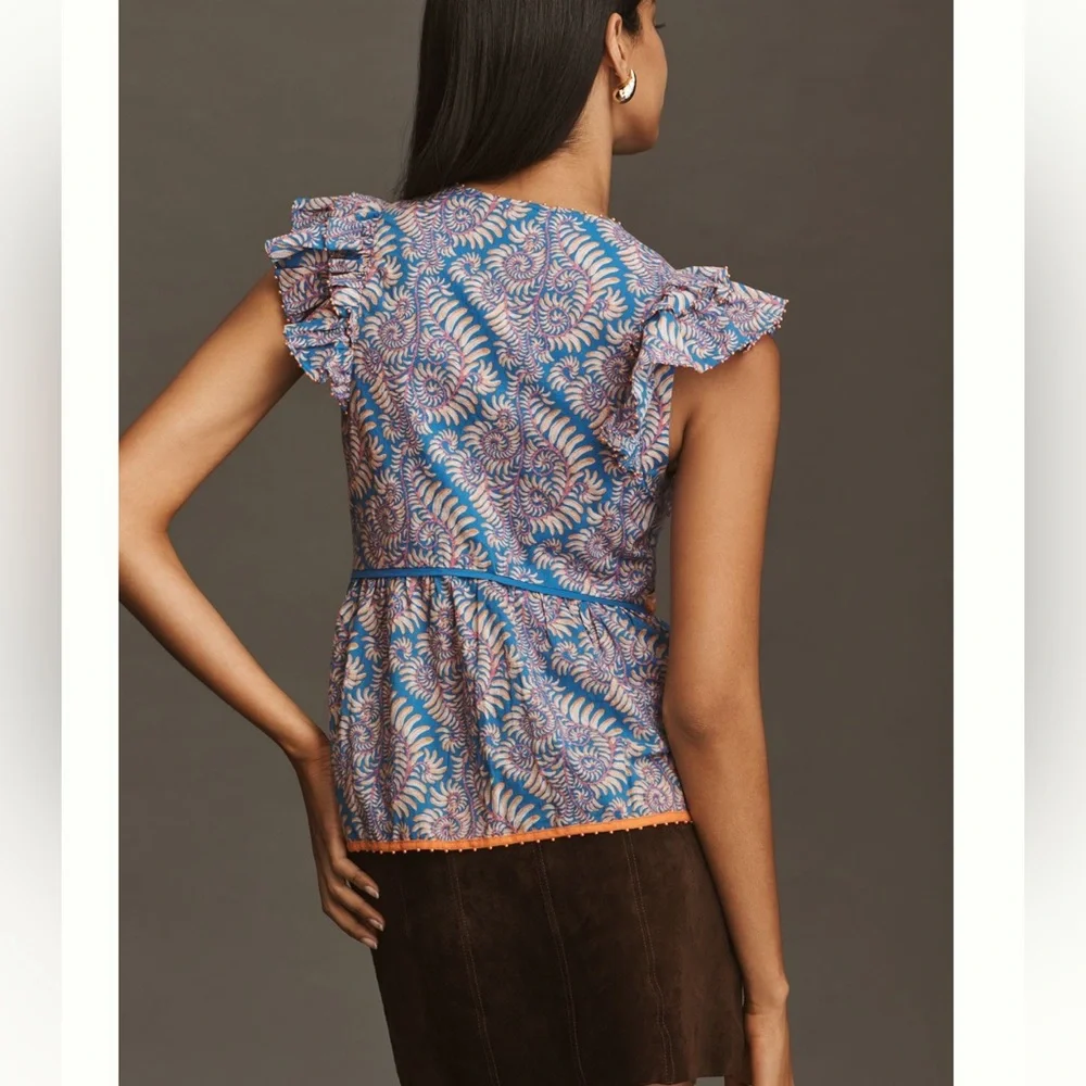 Anthropologie Blue and Orange Patterned Top - Picture 3 of 6